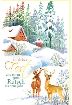 Weihnachtskarte Renntiere in Schneelandschaft Ein frohes Fest
