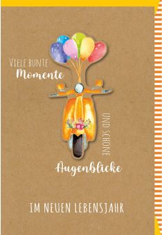 Geburtstagskarte mit Blumen Roller mit Luftballons