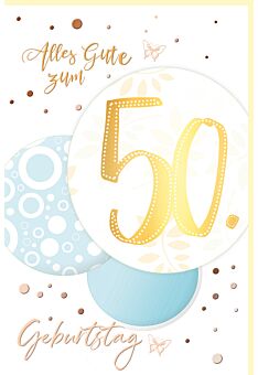 Geburtstagskarte Zahlengeburtstag 50 Jahre in Kugel Schriftkarte, mit Goldfolie