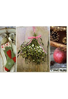 Weihnachtskarte Traditionell Merry Christmas Socke Apfel Blumenstrauß