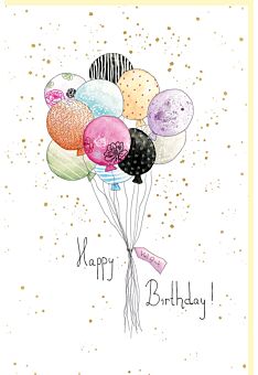 Geburtstagskarte besonders Luftballons, Naturkarton, mit Goldfolie und Blindprägung