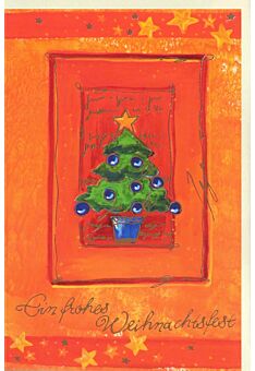 Premium Weihnachtskarte orange Weihnachtsbaum Folienprägung
