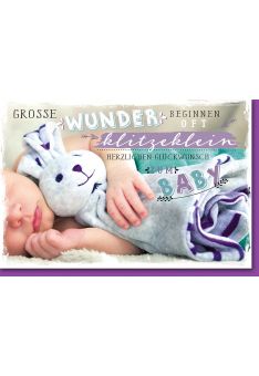 Glückwunschkarte Geburt Baby mit Kuschelhase