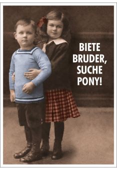 Postkarte Spruch lustig Biete Bruder, suche Pony!