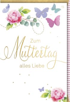 Muttertagskarte - Rosenblüten & Schmetterlinge