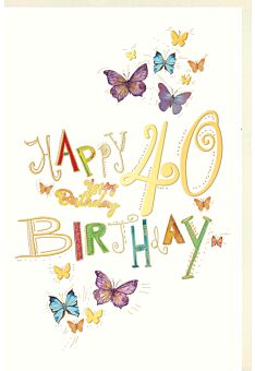 Geburtstagskarte 40 Jahre Schmetterlinge, Naturkarton, mit Goldfolie und Blindprägung