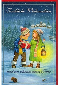 Nostalgische Weihnachtskarte Kinder Laterne Schnee