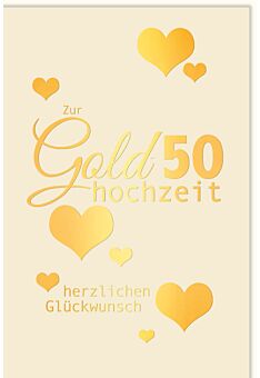 Glückwunschkarte goldene Hochzeit Herzen gold