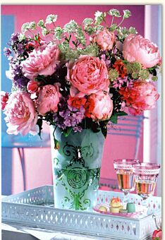 Blumengrußkarte ohne Text Vase Blumen rosa pink