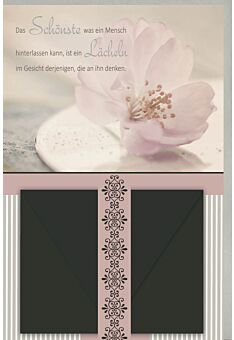 Kondolenzkarte mit Geldkuvert Kirschblüte, mit schwarzem Geldkuvert, gestanzt, mit Silberfolie