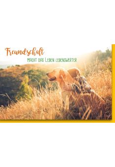 Grußkarte Allgemein - Kind umarmt Hund