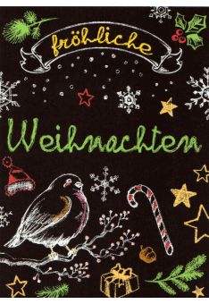 Weihnachtspostkarte schwarz Illustrationen: fröhliche Weihachten