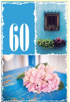 Geburtstagskarte Zahlengeburtstag 60 Jahre Fenster und Blüte