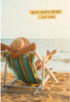 Postkarte Spruch nichts erlebt Person auf Liegestuhl am Strand, Zuckerrohrpapier