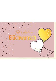 Geburtstagskarte Herzluftballons und Punkte, mit Goldfolie