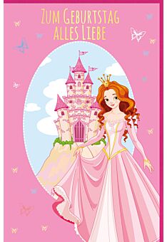 Kindergeburtstagskarte pink Prinzessin Schloss