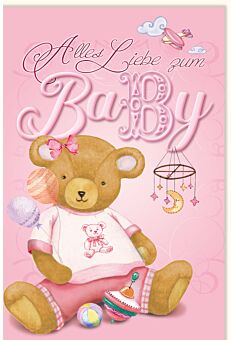Glückwunschkarten Geburt Mädchen Teddy rosa Alles Liebe zum Baby