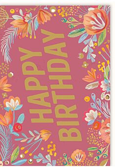 Glückwunschkarte Geburtstag Illustration Äste und Blumen bunt