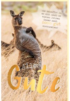 Geburtstagskarte Känguru, mit Goldfolie
