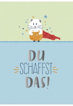 Postkarte Spruch Du schaffst das Maus Superheld Folienprägung