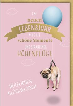 lustige Geburtstagskarte Mops am Ballon