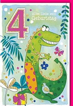 Geburtstagskarte für Kinder 4 Jahre Krokodil mit Geschenk