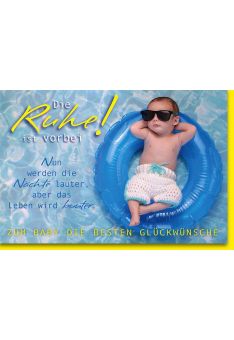 Glückwunschkarte zur Geburt Baby im blauen Schwimmreif