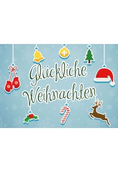 Weihnachtspostkarte blauer Hintergrund: Glückliche Weihnachten