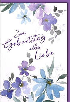 Geburtstagskarte aquarell Blumen lila blau