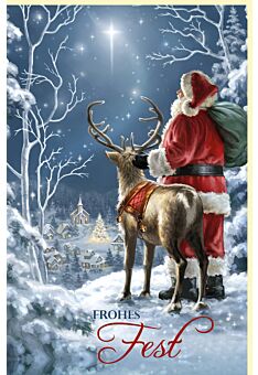 Weihnachtskarte nostalgie Weihnachtsmann Renntier