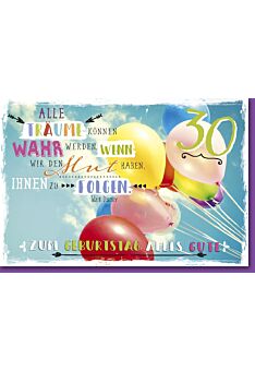 30.Geburtstagskarte, "Träume" Luftballons am Himmel
