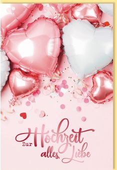 Glückwunschkarte Hochzeit Herzförmige Luftballons, mit weinroter Metallicfolie