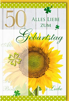 Geburtstagskarte 50 Jahre Sonneblume 50 in gold
