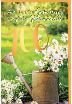 Geburtstagskarte 100 Jahre Gänseblümchen im Becher, mit Goldfolie