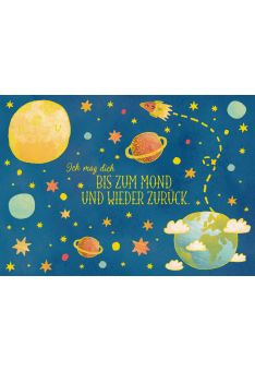 Postkarte Liebe Ich mag dich bis zum Mond und wieder zurück