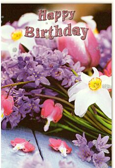 Geburtstagskarte mit Blumen Happy Birthday Blumen lila weiß rosa