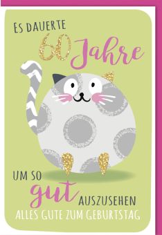 Geburtstagskarte - 60., Runde Katze
