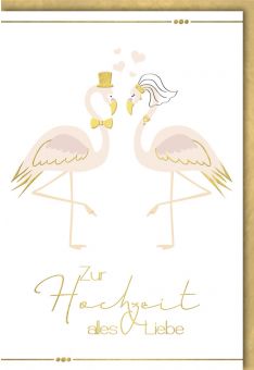 Glückwunschkarte Hochzeit zwei Flamingos veredelt