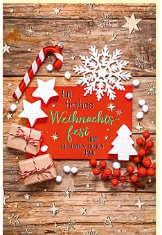Weihnachtskarte Holzbretter Spruch Ein frohes Weihnachtsfest und ein gutes neues Jahr
