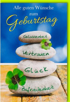 Geburtstagskarte mit Steinen und Kleeblättern - Folienprägung - Alle guten Wünsche zum Geburtstag