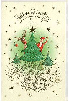 Weihnachtsgrußkarte Naturkarton Nikolaus Elch Baum