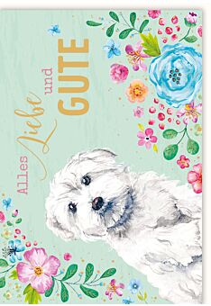 Grußkarte Illustration weißer Hund Alles Liebe und Gute
