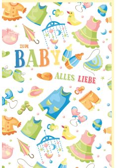 Glückwunschkarte Geburt Babykleidung, Schnuller, Babyflaschen