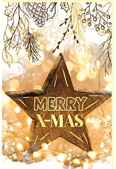 Weihnachtskarte Goldfolie Holzstern Merry X-Mas
