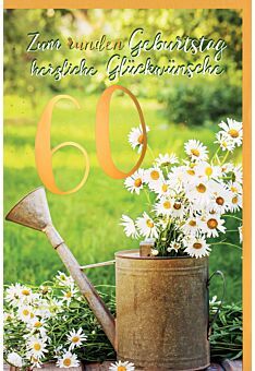 Geburtstagskarte 60 Jahre Gänseblümchen im Becher, mit Goldfolie