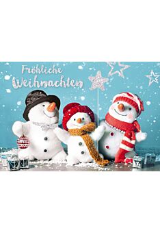 schöne Weihnachtskarte drei Schneemänner Fröhliche Weihnachten