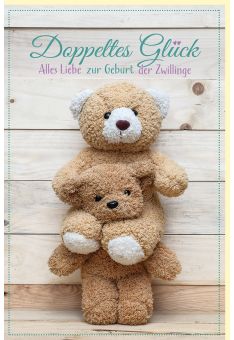 Glückwunschkarte Geburt Zwillinge Zwei Teddybären