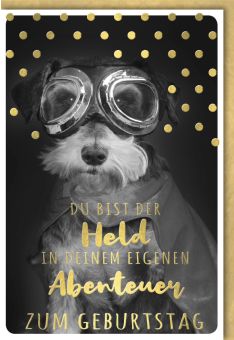 Geburtstagskarte lustig Spruch Hündchen mit Pilotenbrille