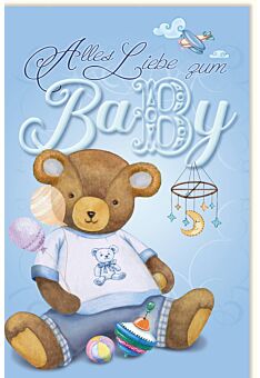 Glückwunschkarten Geburt Junge Teddy blau Alles Liebe zum Baby