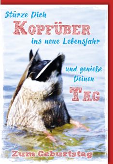Glückwunschkarte Geburtstag Ente kopfüber